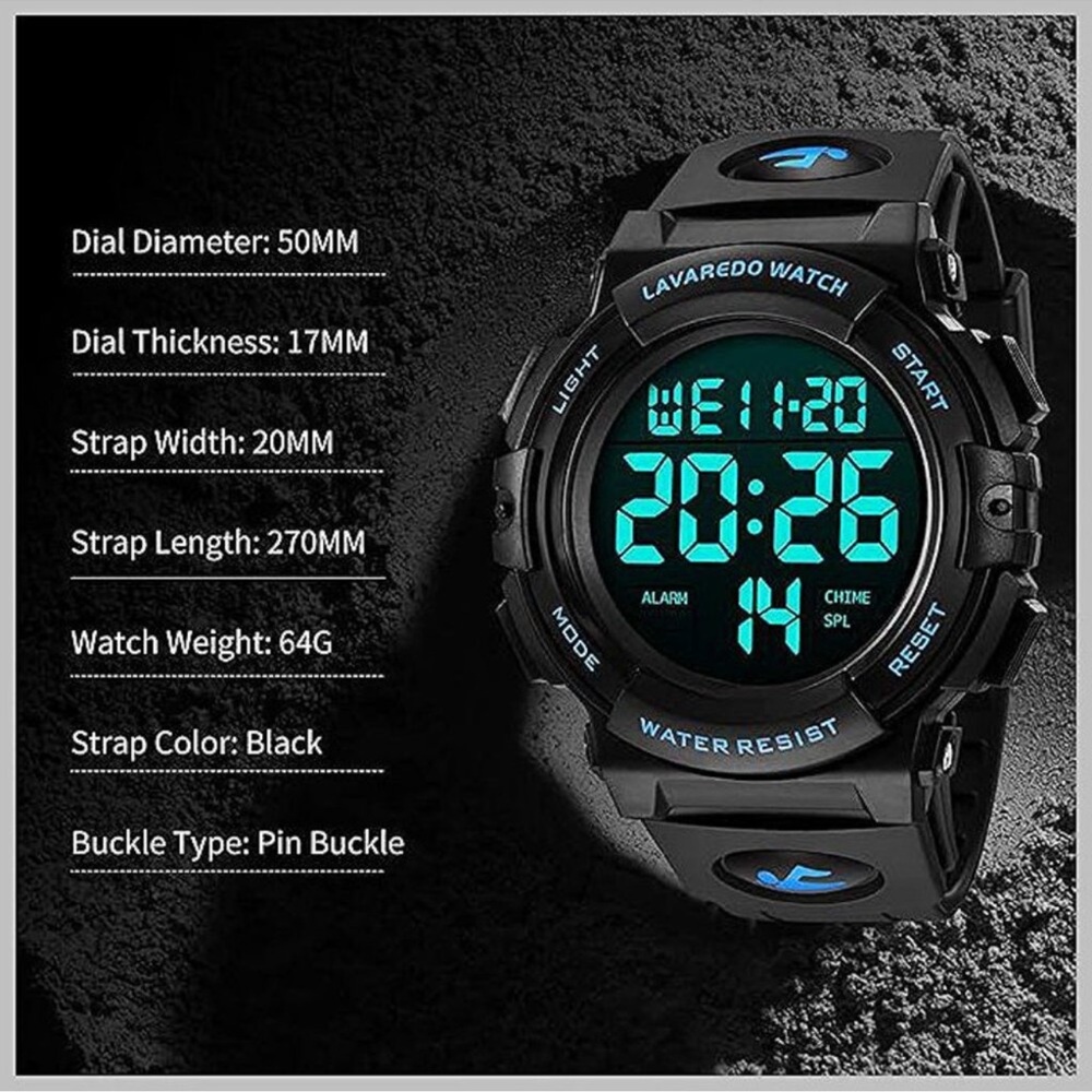 Mens Digital Watch Sports Military Watches Waterproof 08-Blue-B - Picture 7 of 8